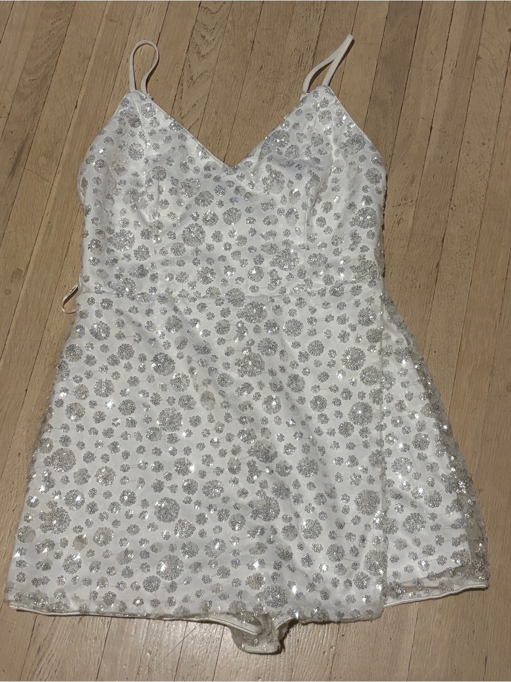 Lulu's White Sequin Floral Mini Slip Dress